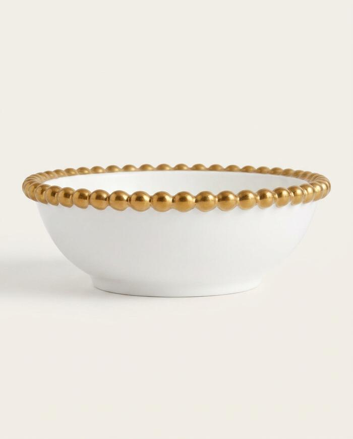 Bowl em Porcelana Borda Bolinha Belini Dourada - image 0