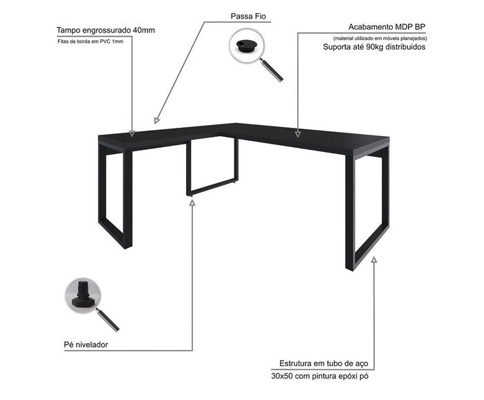 Mesa em L Yon Presidente  Preto image number 4