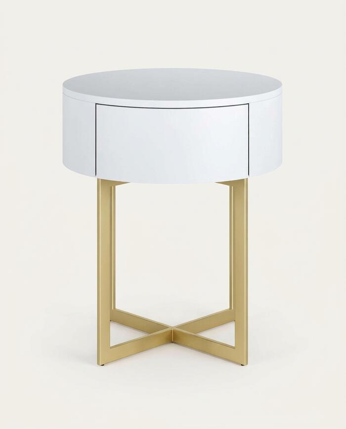 Mesa de Cabeceira Redonda Pecci Branco e Dourado - image 0