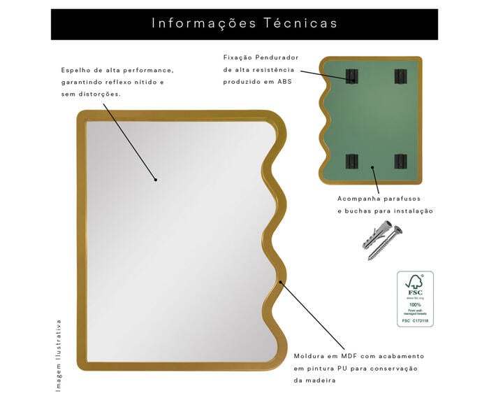 Espelho de Parede Wave Org&acirc;nico Dourado image number 5