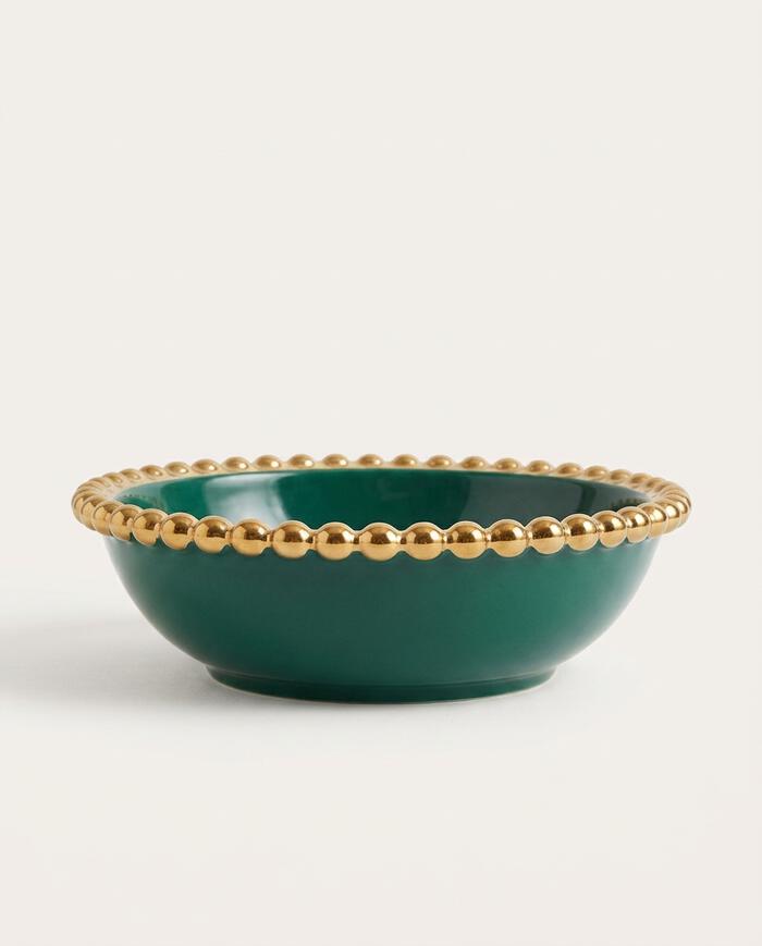 Bowl em Porcelana Borda Bolinhas Belini Dourada - image 0