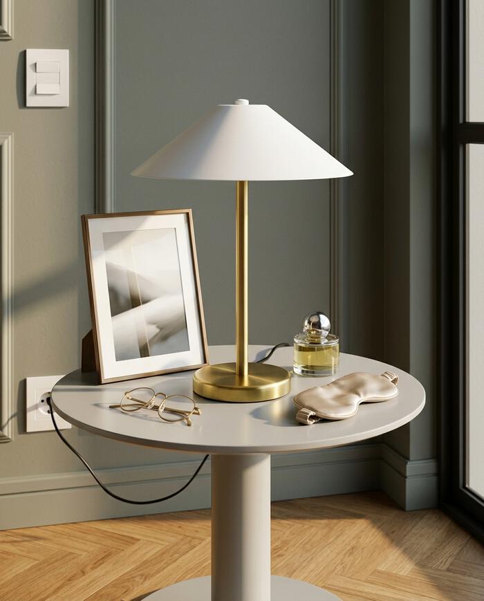 Lumin&aacute;ria de Mesa Maia Dourado Lixado Bivolt image number 3