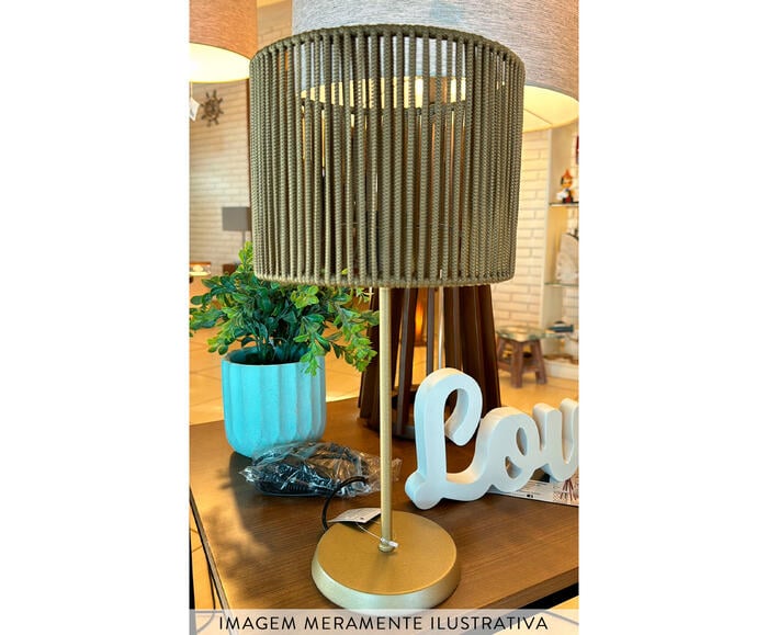 Abajur Dourado com C&uacute;pula Cil&iacute;ndrica Corda N&aacute;utica Rami Bivolt - image 1
