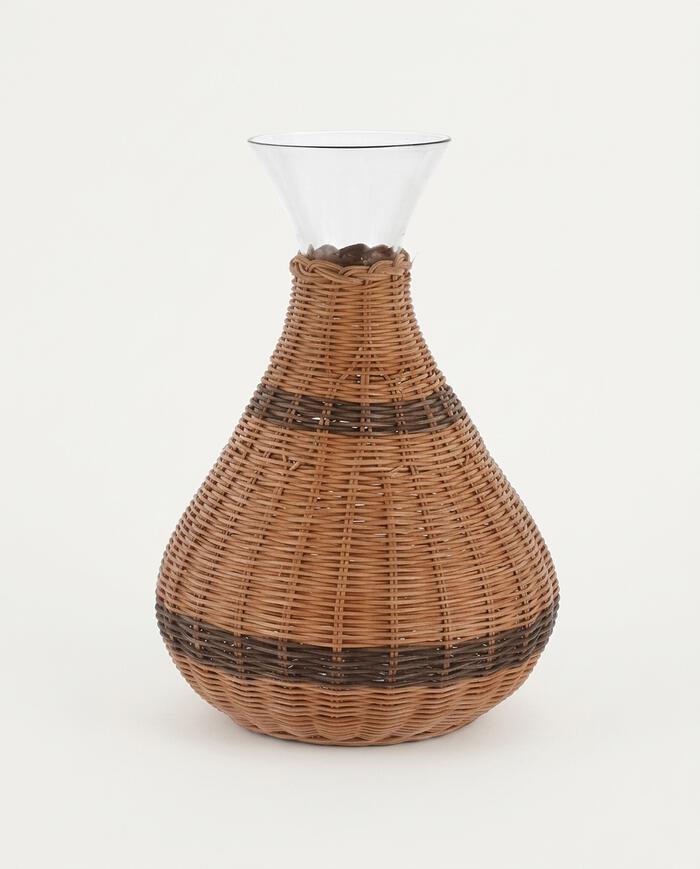 Decanter de Vinho em Vidro e Ratan Sally - Transparente e Marrom - image 0