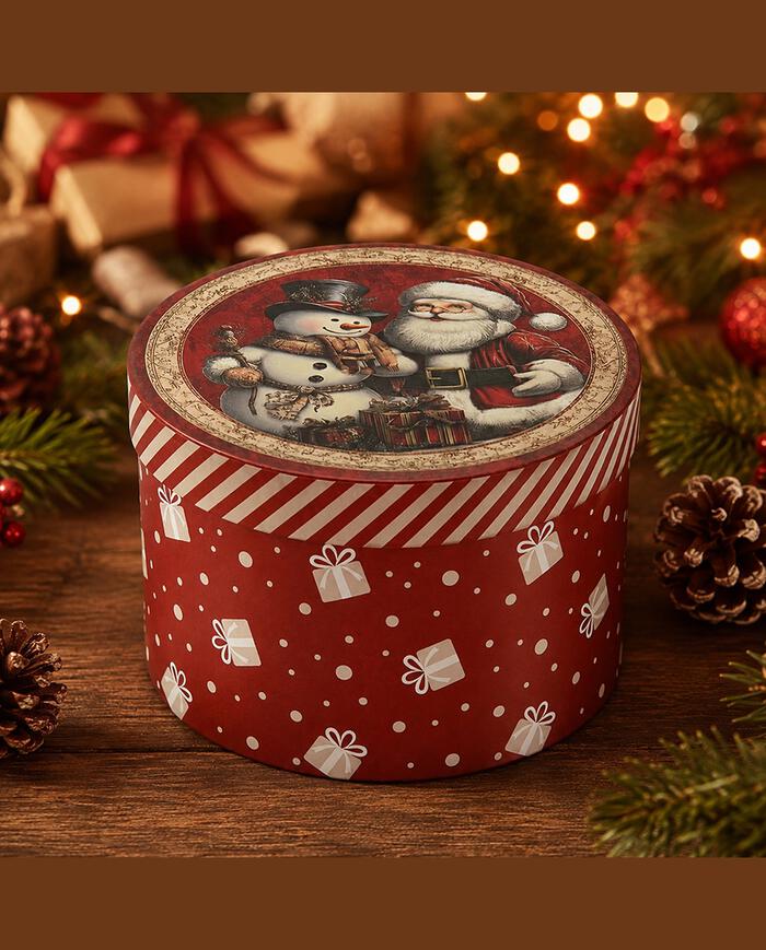 Caixa Natalina Redonda Papai Noel e Boneco de Neve - image 1