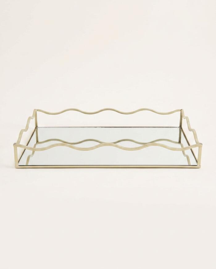 Bandeja Decorativa com Espelho Exquis Dourado Fosco M&eacute;dia image number 3