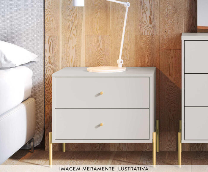 Mesa de Cabeceira Jasper - Branco Gloss e Dourado image number 6