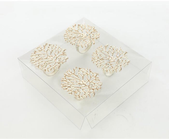 Jogo de An&eacute;is para Guardanapo Naturis Branco e Dourado - image 1