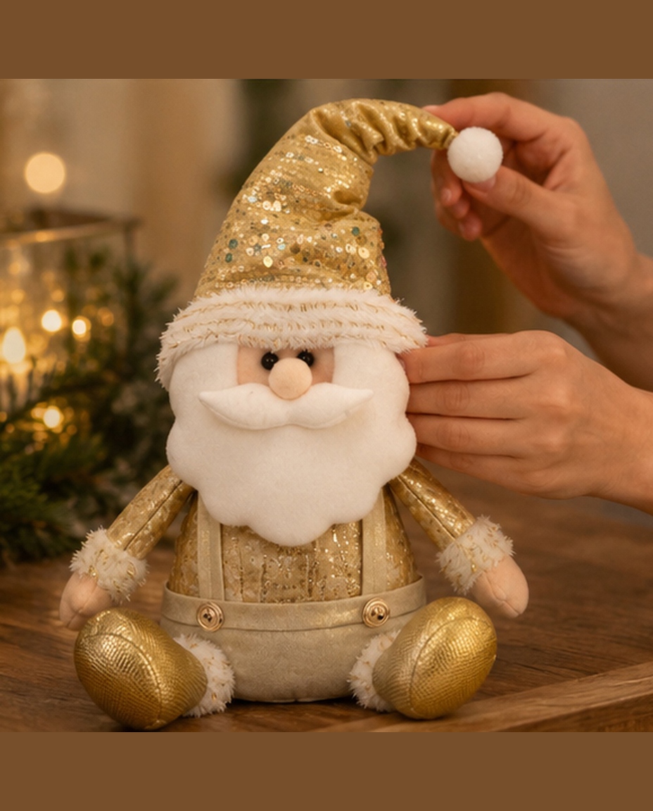 Papai Noel Decorativo Sentado Suspens&oacute;rio Dourado image number 2