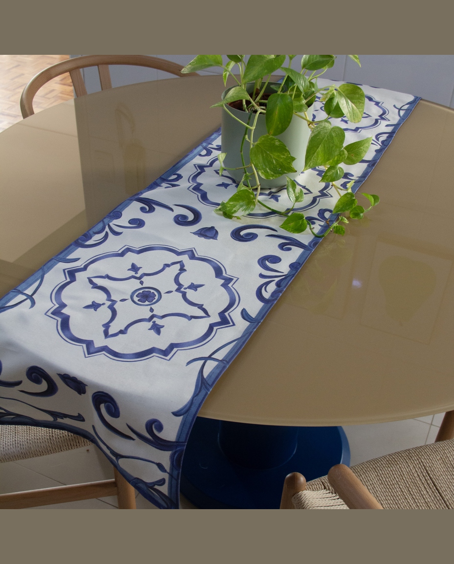 Trilho de Mesa Paix&atilde;o Mediterr&acirc;nea Cru e Azul image number 3