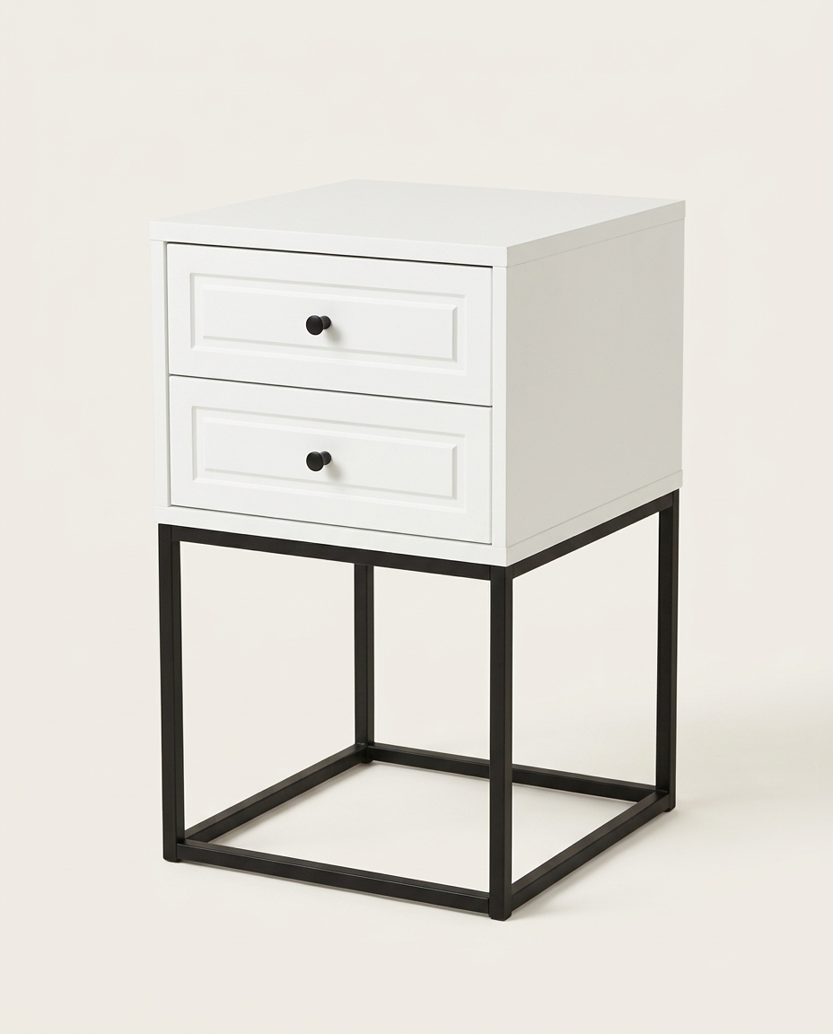 Mesa de Cabeceira Bonn Branco e Preto image number 4