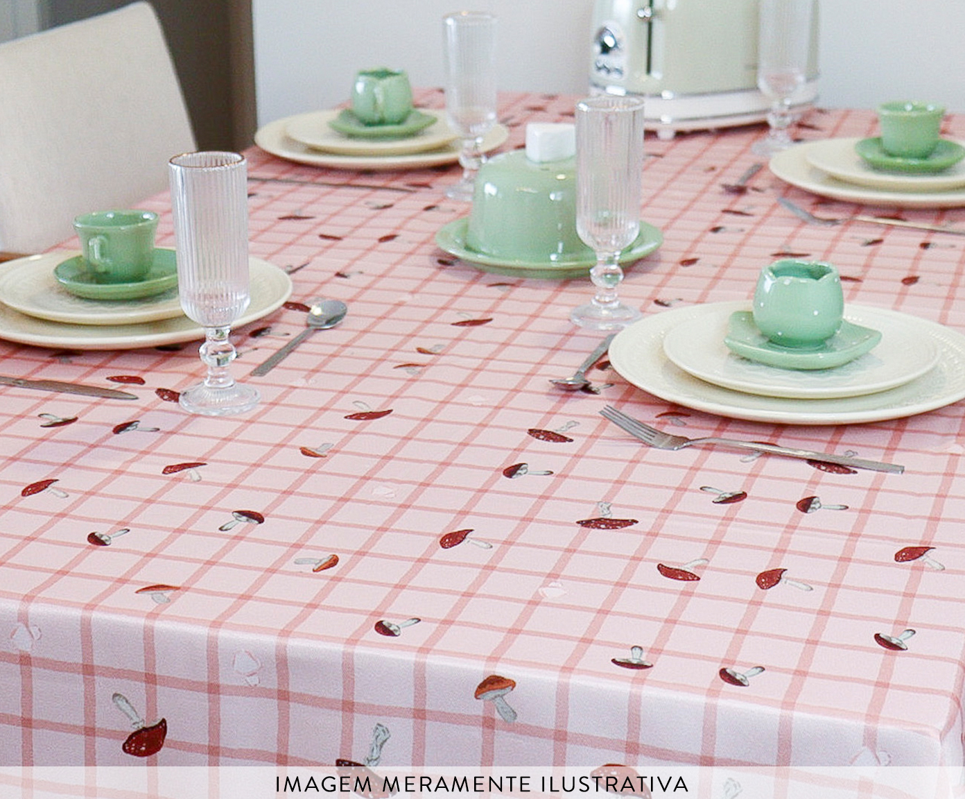 Toalha de Mesa Bosque Encantado Xadrez Ros&eacute; image number 1