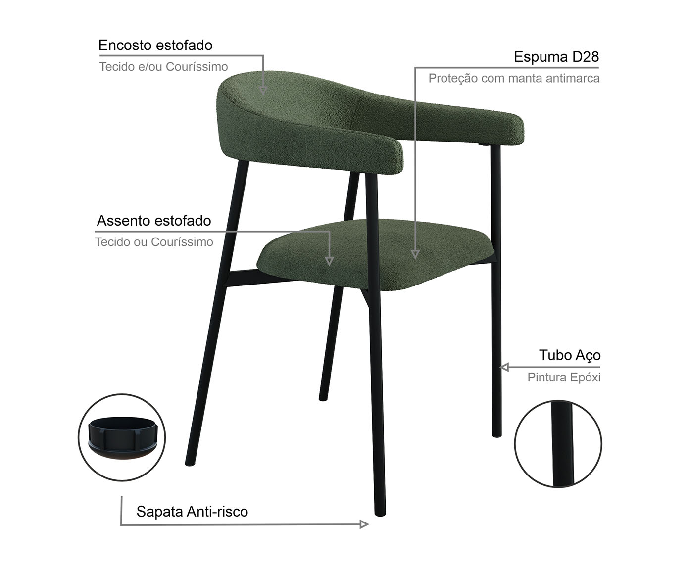 Jogo de Cadeiras de Jantar Angel Sky Tecido Boucle Verde image number 2