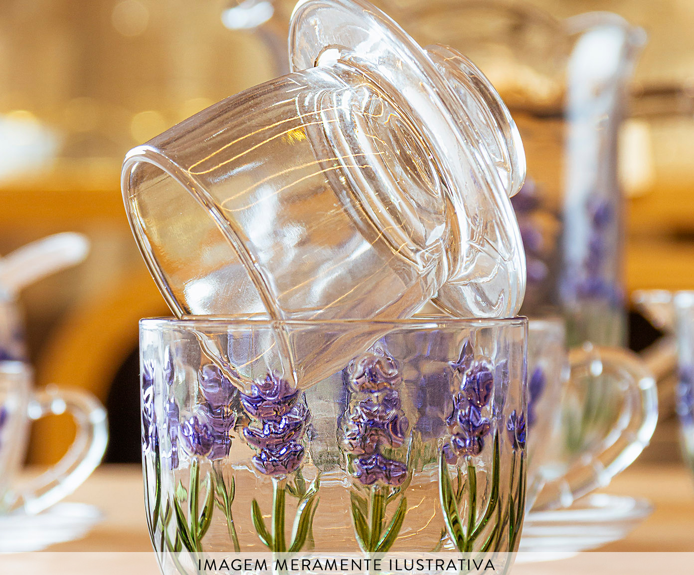 Manteigueira Francesa em Cristal Lavanda Hand Painting image number 3