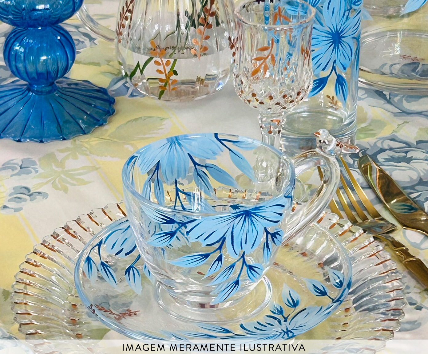 Jogo de X&iacute;caras de Caf&eacute; Floral Azul - image 1