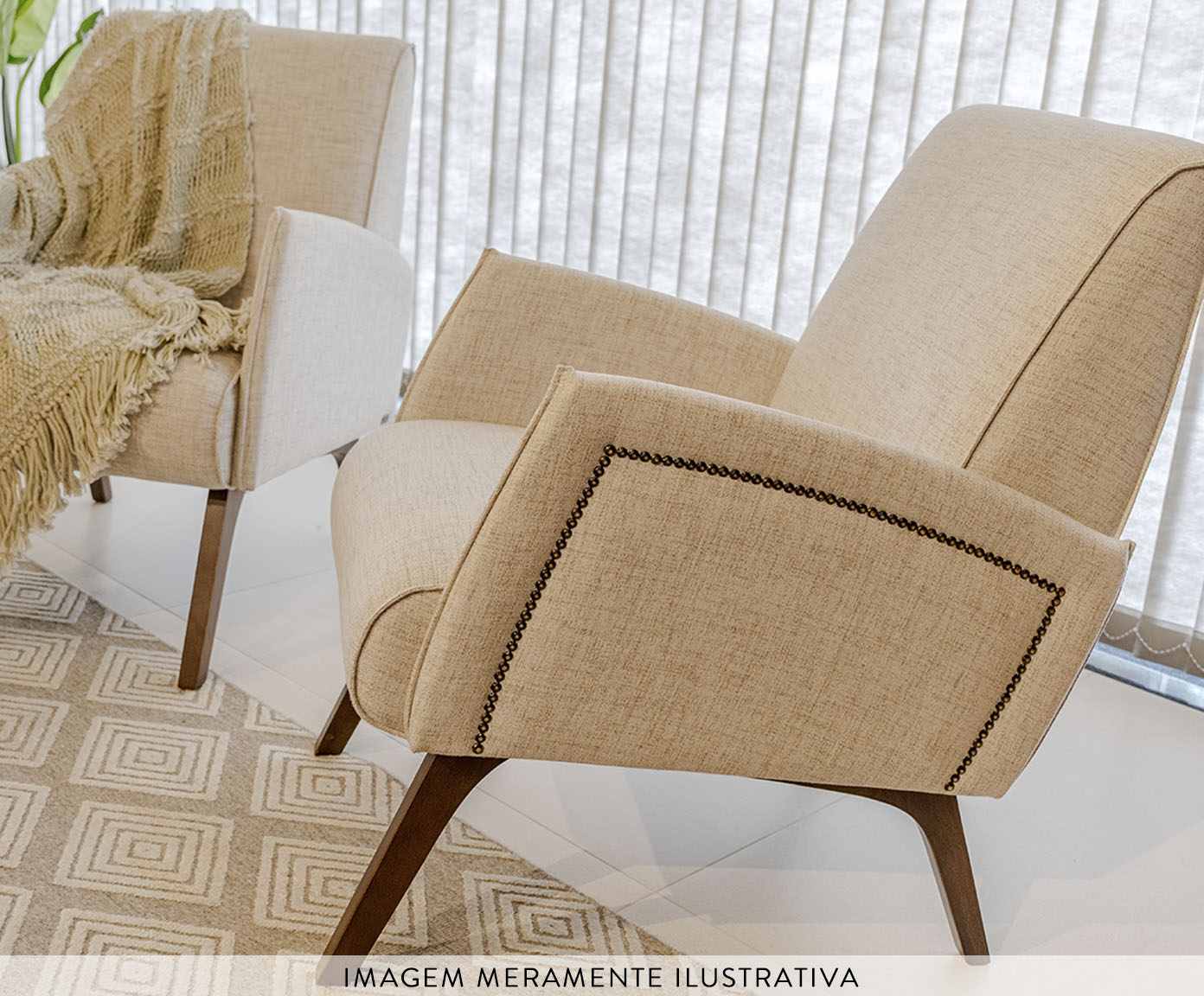 Poltrona Trevi com Tachas Linho Mescla Bege image number 1