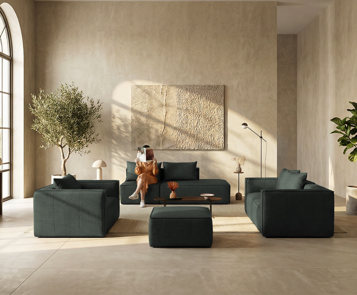Sof&aacute; m&oacute;dulo com Chaise Direito Mensa Verde - Especial BAB image number 8