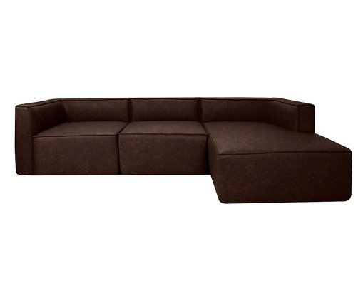 Sof&aacute; 3 M&oacute;dulos Chaise Mensa em Couro Marrom - image 0