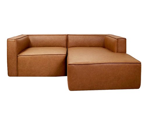 Sof&aacute; 2 M&oacute;dulos Chaise Mensa em Couro Caramelo - image 0