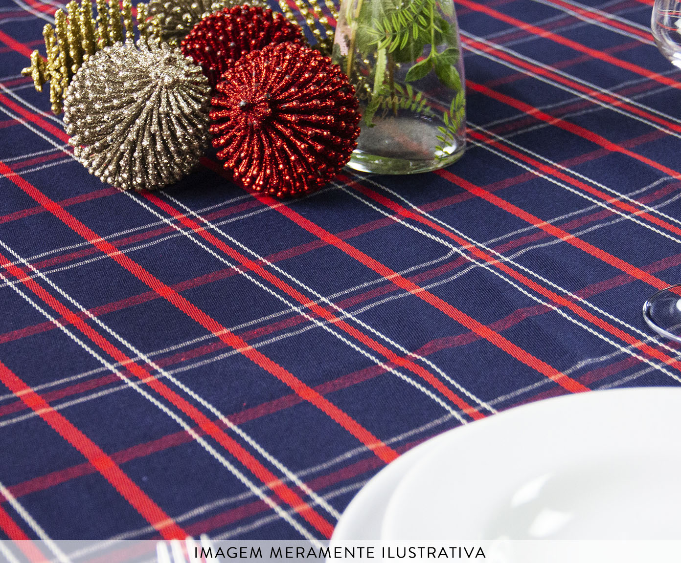 Toalha de Mesa Xadrez Azul e Vermelho Redonda image number 3