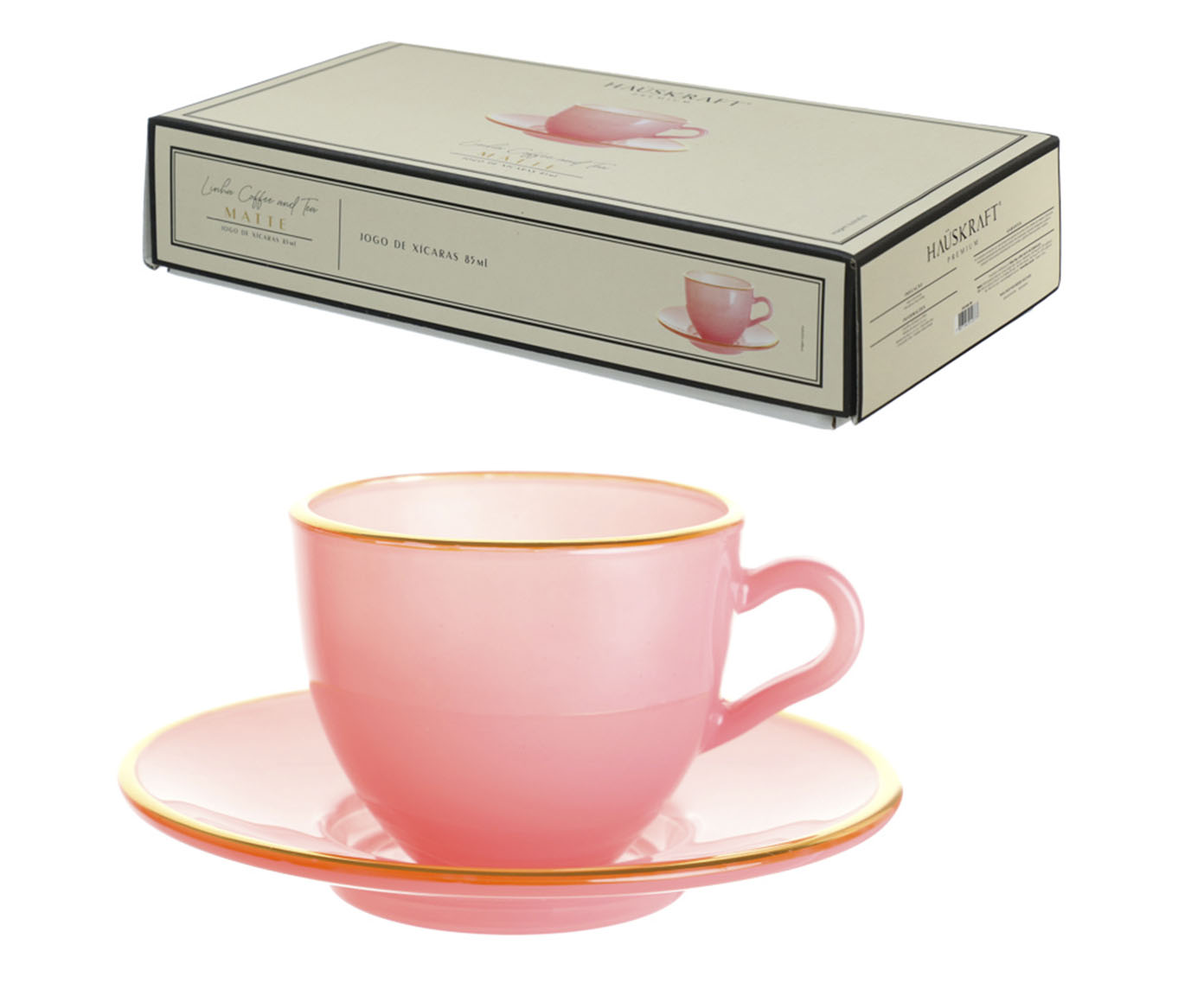 Jogo de X&iacute;caras para Caf&eacute; com Borda Dourada Matte Rosa image number 1