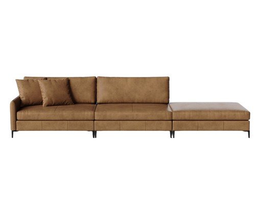 Sof&aacute; Tripartido Lumier com Puff Couro Nozes image number 0
