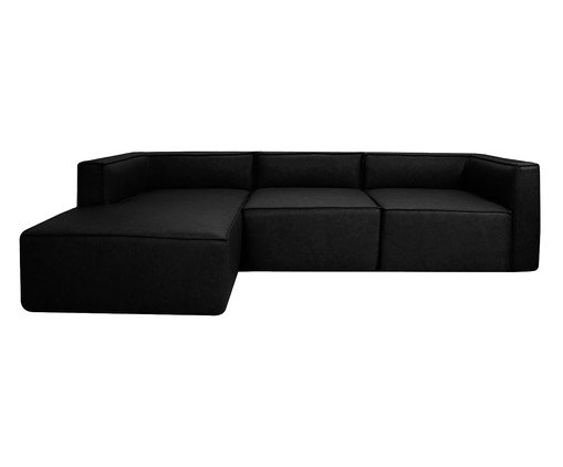 Sof&aacute; 3 M&oacute;dulos Chaise Mensa em Couro Preto - image 0