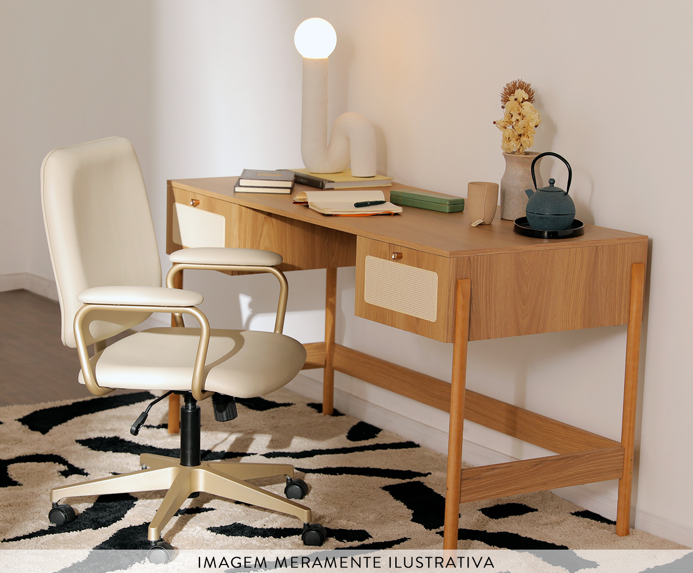 Cadeira Office Chicago Bege com P&eacute;s Ouro Claro image number 5