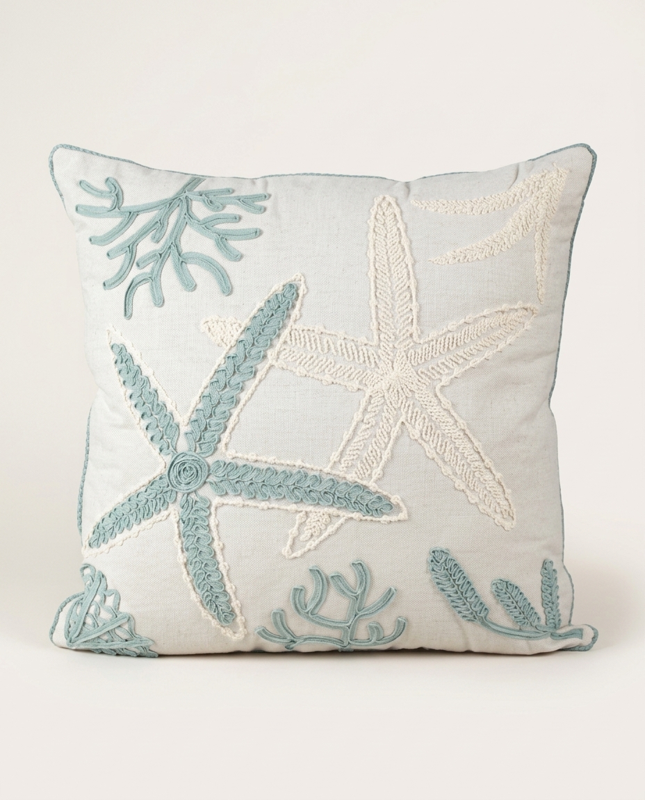 Almofada Linho Cru e Boucle Estrela Tiffany - 52X52 cm - image 0