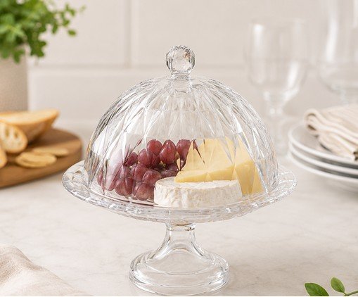 Prato em Cristal com Tampa Diamond Transparente image number 2