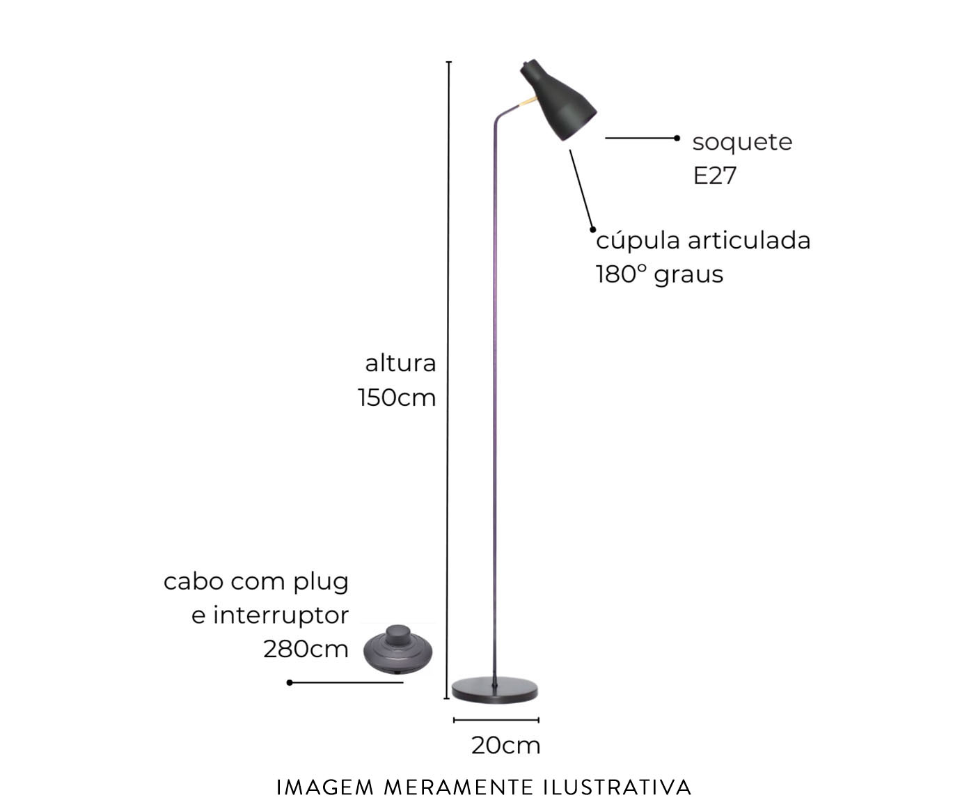 Lumin&aacute;ria de Piso Simpson Preta image number 4