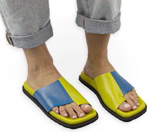 Chinelo Slide Duo em Couro Verde image number 3