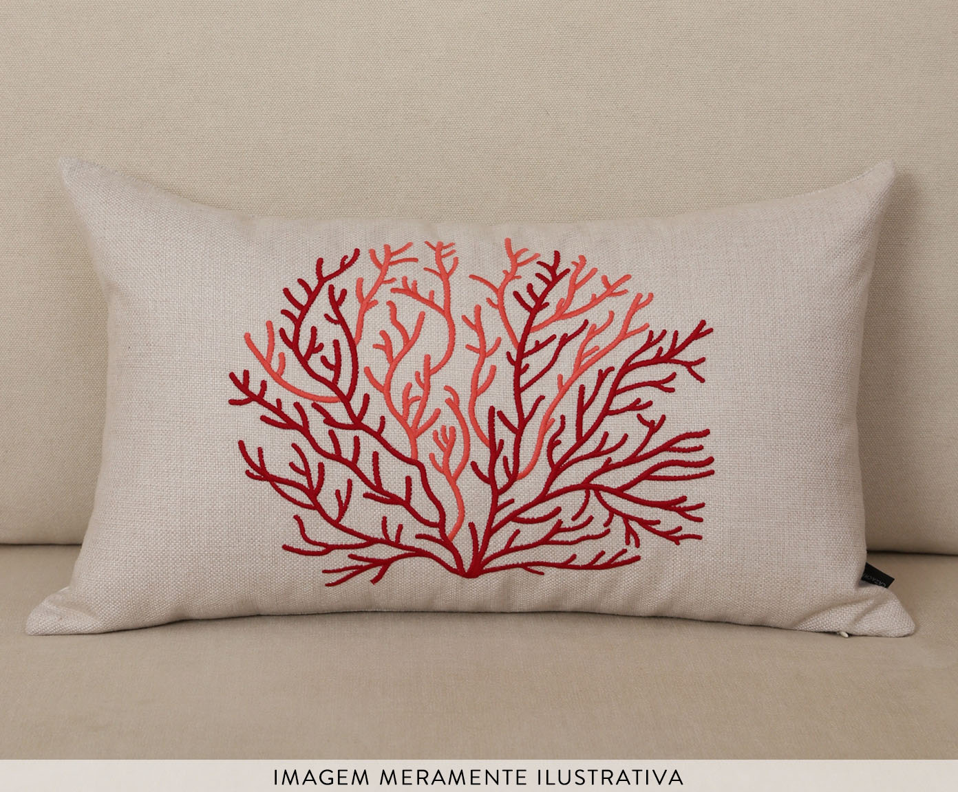 Almofada em Linho Bordada Salina - Coral e Off White - image 1