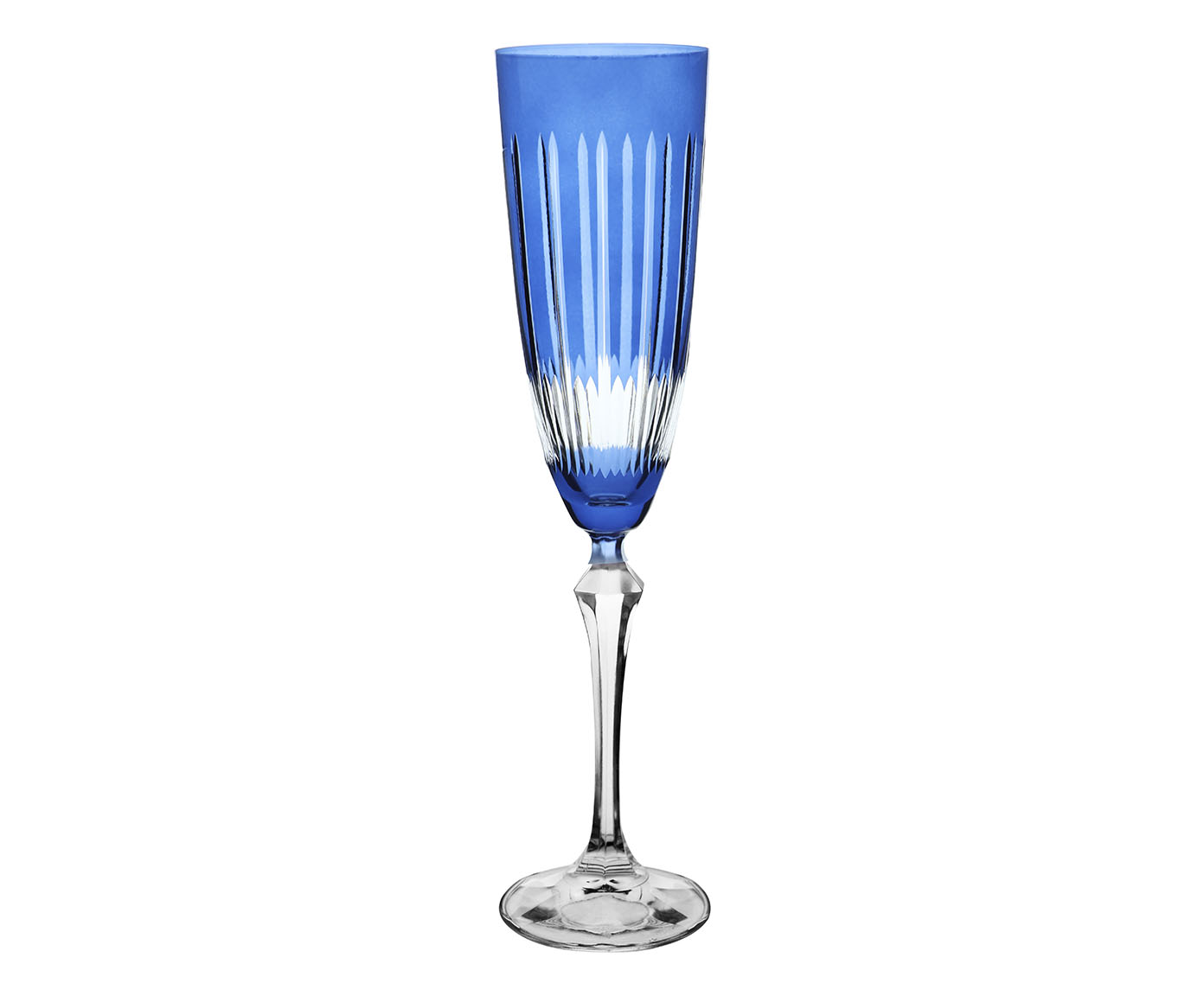 Ta&ccedil;a para Champanhe em Cristal Elizabeth Lapidada Azul image number 0
