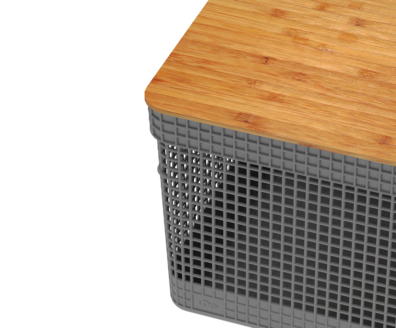 Cesto com Tampa em Bambu Grid I Cinza image number 3