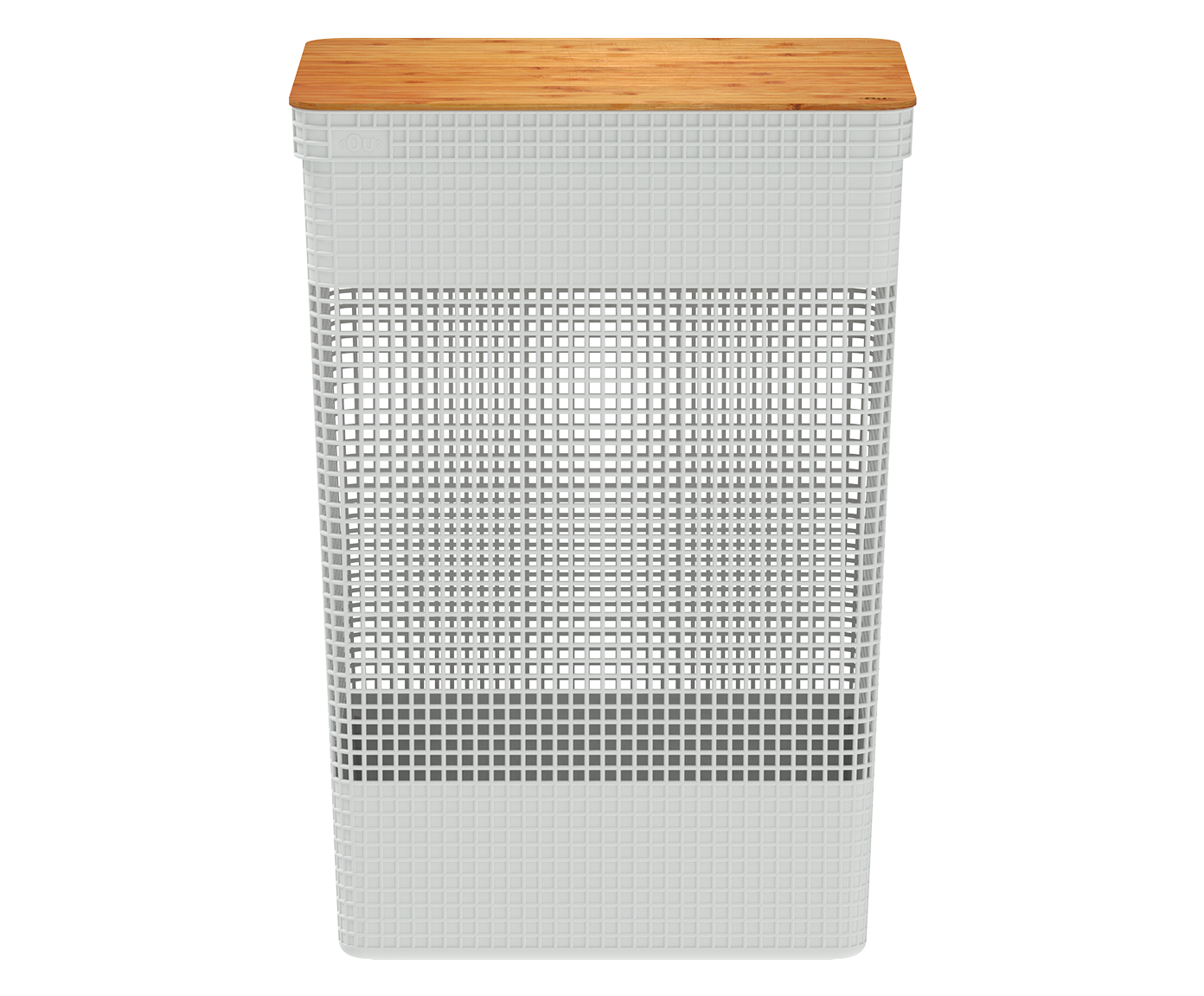 Cesto de Roupas com Tampa em Bambu Grid Branco - image 0