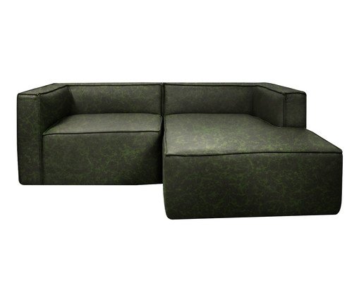 Sof&aacute; 2 M&oacute;dulos Chaise Direito Mensa em Couro Verde - image 0