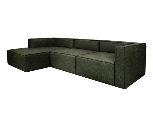 Sof&aacute; 3 M&oacute;dulos Chaise Mensa em Couro Verde image number 2