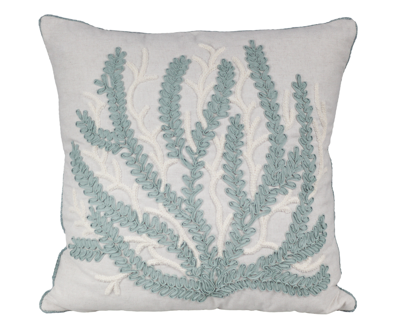 Almofada Linho Cru e Boucle Coral Tiffany - 52X52 cm - image 0