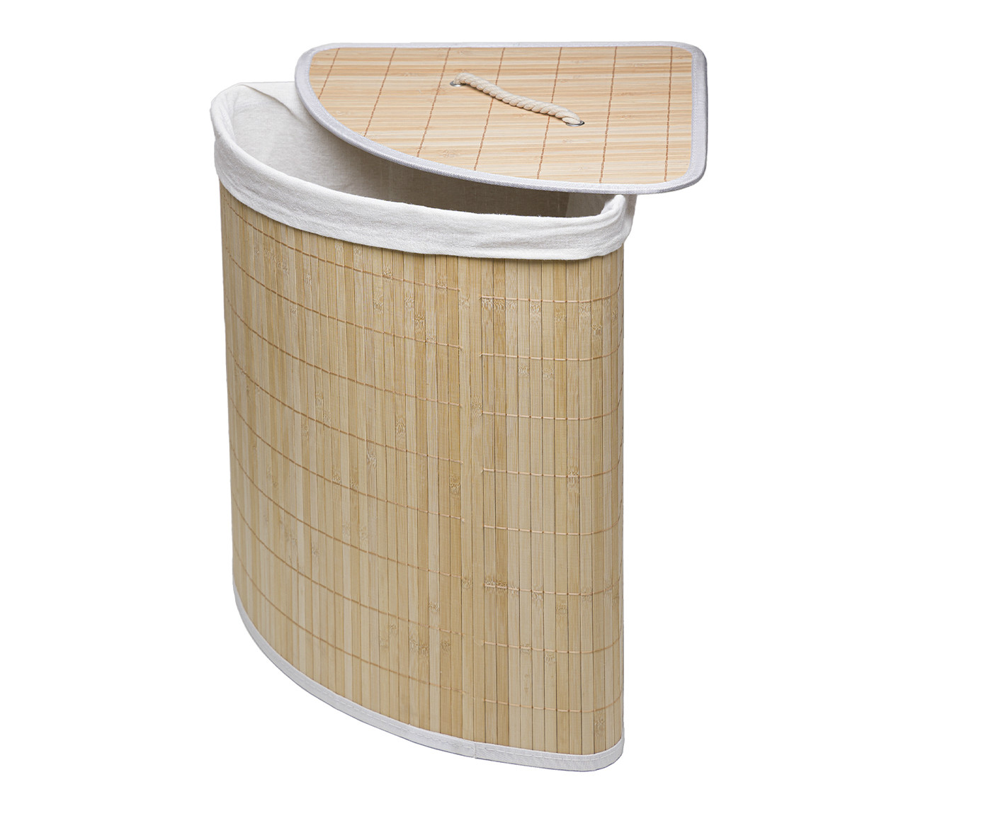 CAIU_Cesto Para Lavanderia com Tampa Triangular Branco em Bambu image number 2