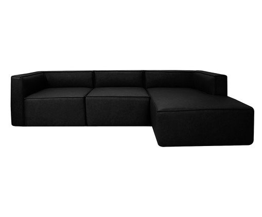 Sof&aacute; 3 M&oacute;dulos Chaise Direito Mensa em Couro Preto image number 0