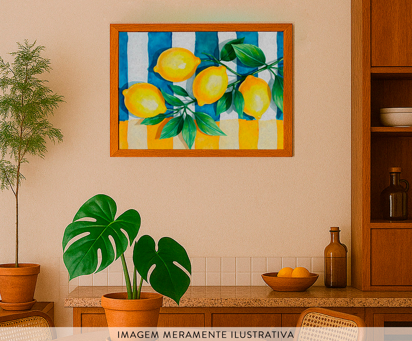 Quadro Lim&atilde;o Siciliano Listradocom Moldura Marrom image number 1