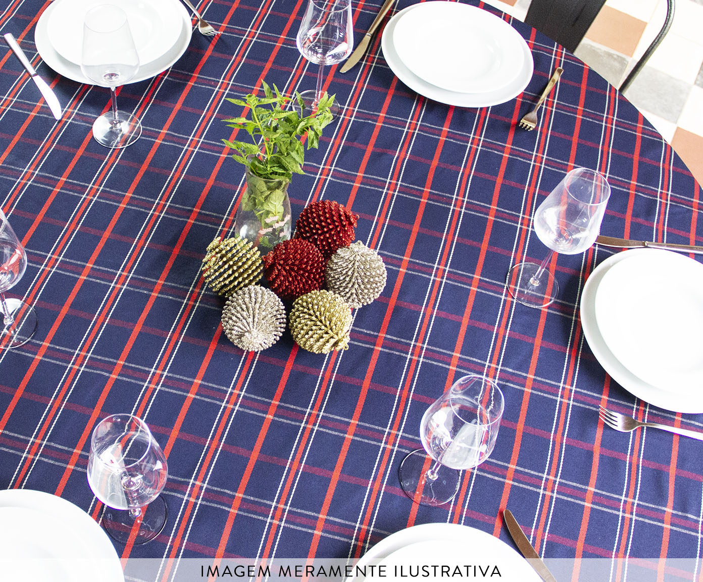 Toalha de Mesa Xadrez Azul e Vermelho Redonda image number 1
