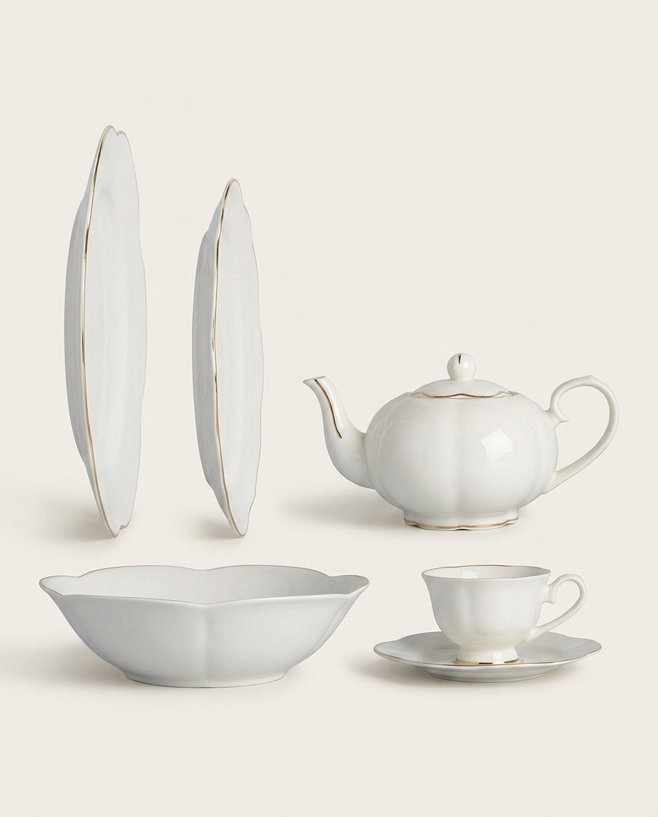 Aparelho de Jantar em Porcelana Cam&eacute;lia China Filado Dourado Branco - image 1