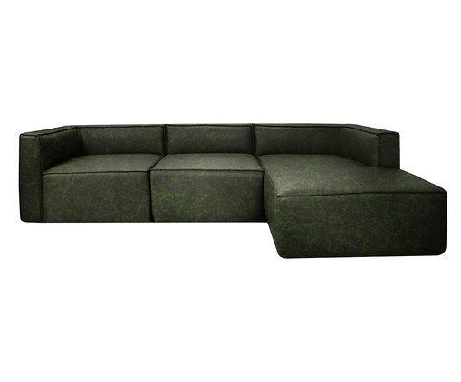 Sof&aacute; 3 M&oacute;dulos Chaise Mensa em Couro Verde - image 0
