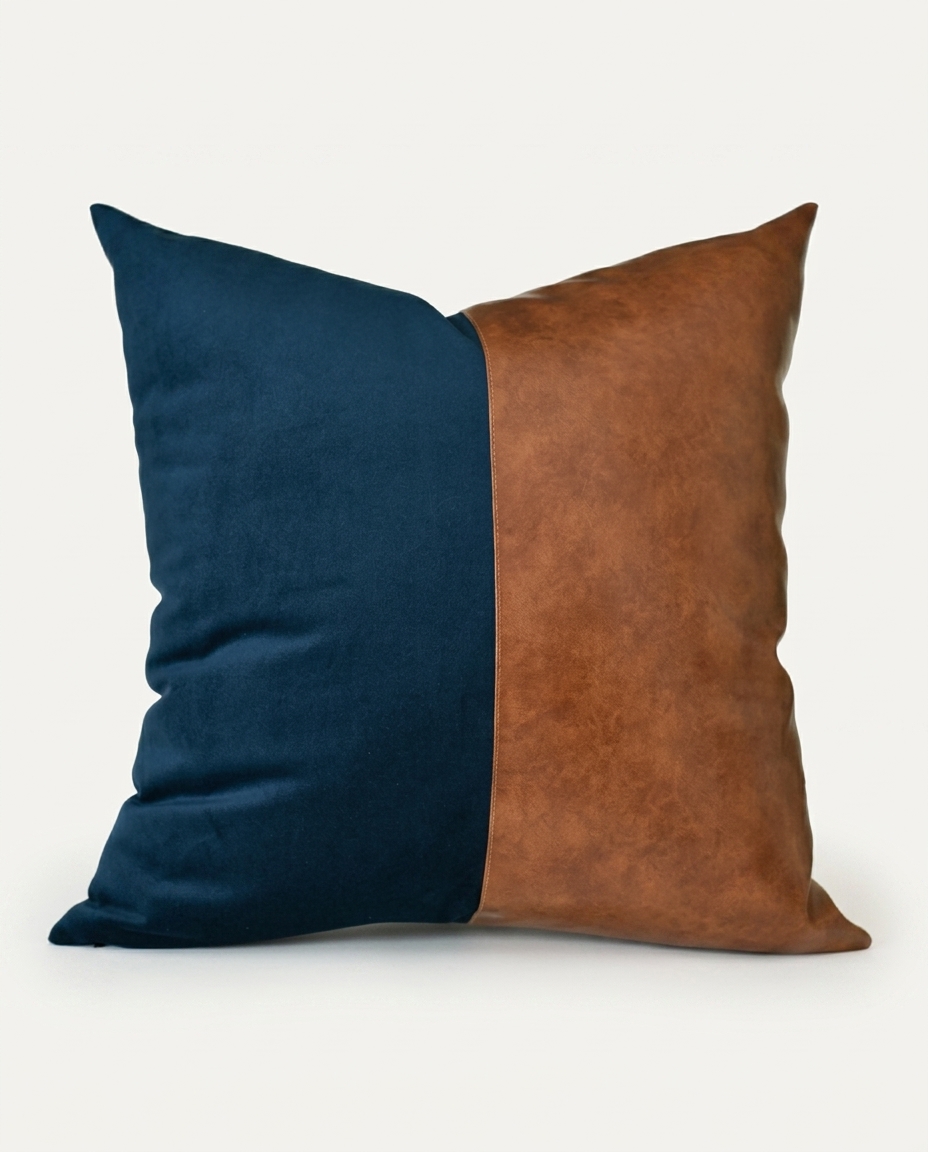 Almofada em Linho e Couro Premium Collection - Azul e Acobreada image number 3