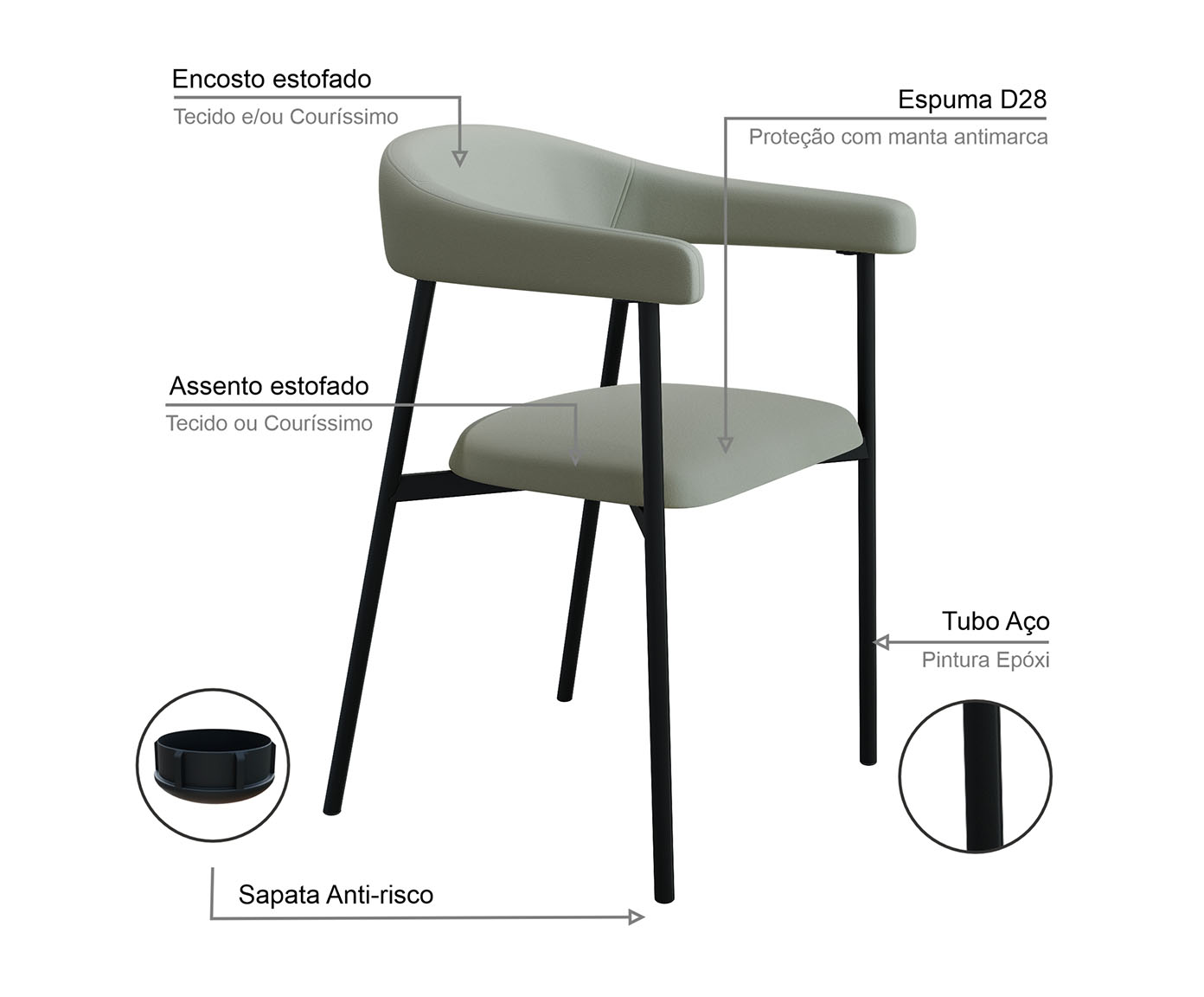 Jogo de Cadeiras de Jantar Angel Tecido Off White e preto image number 2