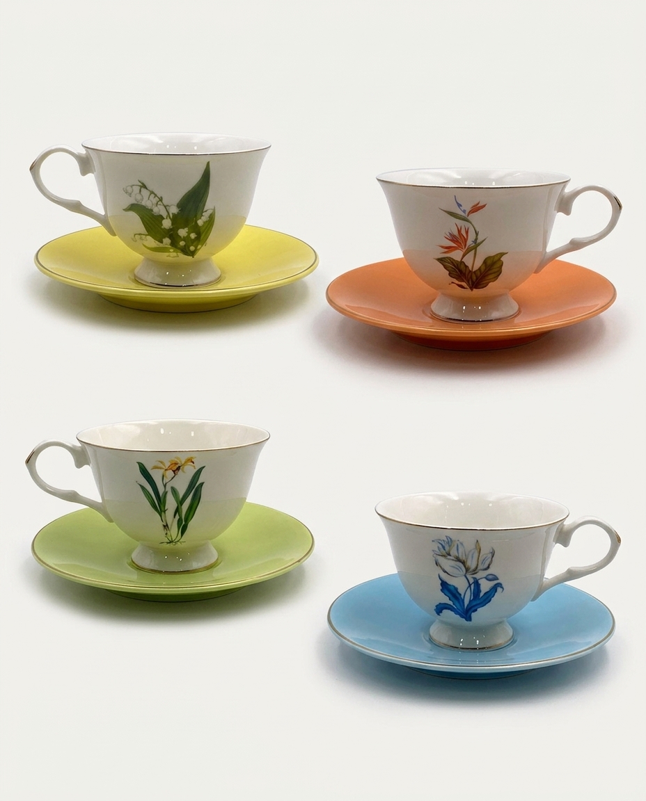 Jogo para Caf&eacute; Colorido com Borda Dourada Flores image number 8
