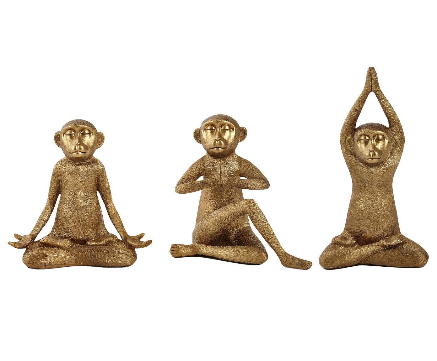 Jogo de Adorno Decorativos Macacos Yoga Dourado - image 0