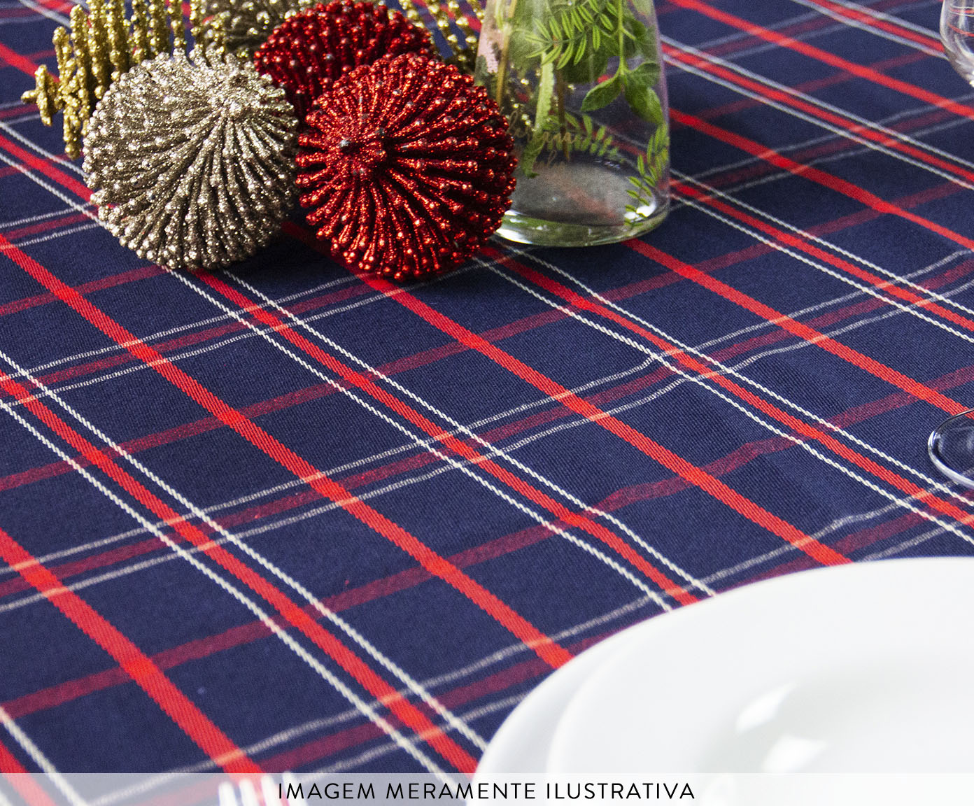 Toalha de Mesa Xadrez Azul e Vermelho Redonda image number 3